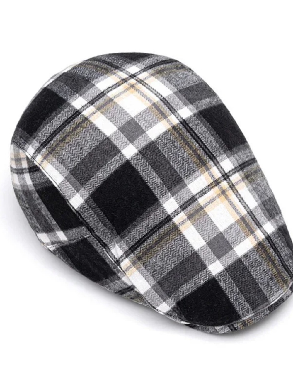 Plaid Tweed Driver Cap - Black, Gray & Cream
